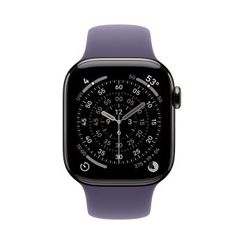 Apple Watch Series 11, 42 mm, Slate Titanium GPS+Cellular, Purple Fog Sport Band M/L